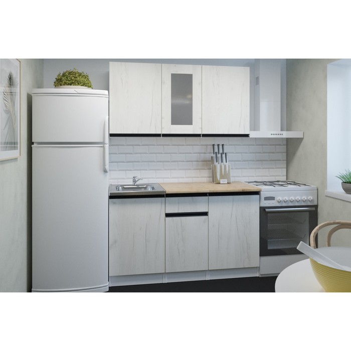 Кухонный гарнитур прямой «Амели медиум», 1400×600 мм, цвет белый/дуб бунратти/дуб грей