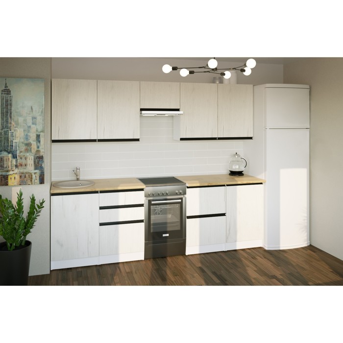 Кухонный гарнитур прямой «Амели мега», 2500×600 мм, цвет белый/дуб бунратти/дуб грей